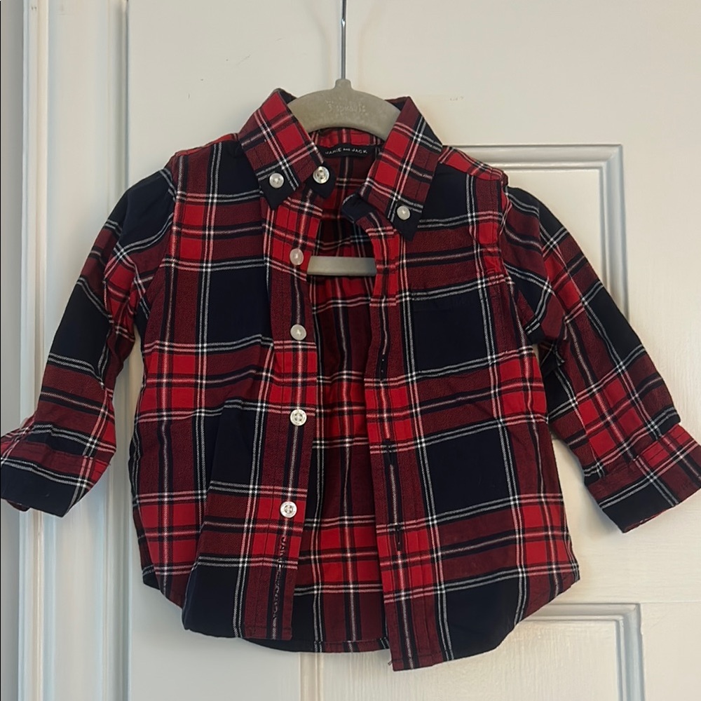 Janie and Jack Red Black Plaid Button Down Shirt